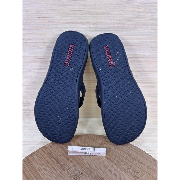 Vionic Tide Aloe Black Leather Toe Post Sandals Womens Size 8 - Picture 8 of 8